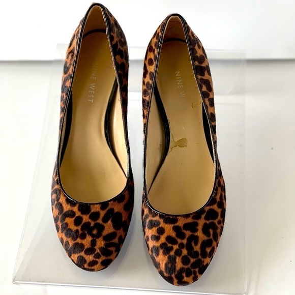 Nine West Heels Leopard Cow Leather Heels Pumps Block Heel Gilyanr, Sz 7M - Picture 2 of 9